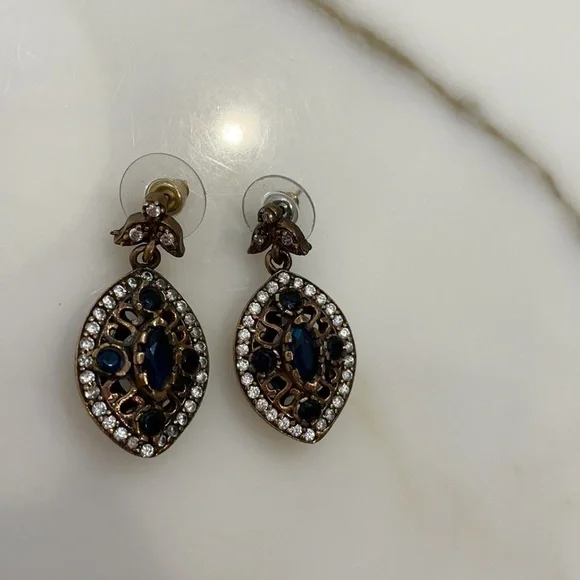 Gorgeous Sapphire & Crystal Sterling Silver Earrings—Excellent Condition!